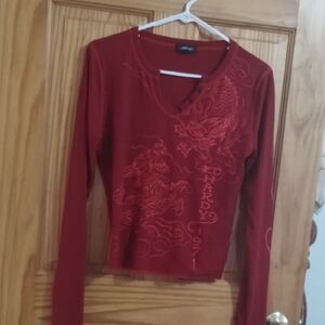 Ed Hardy Women's Red Long Sleeve Top